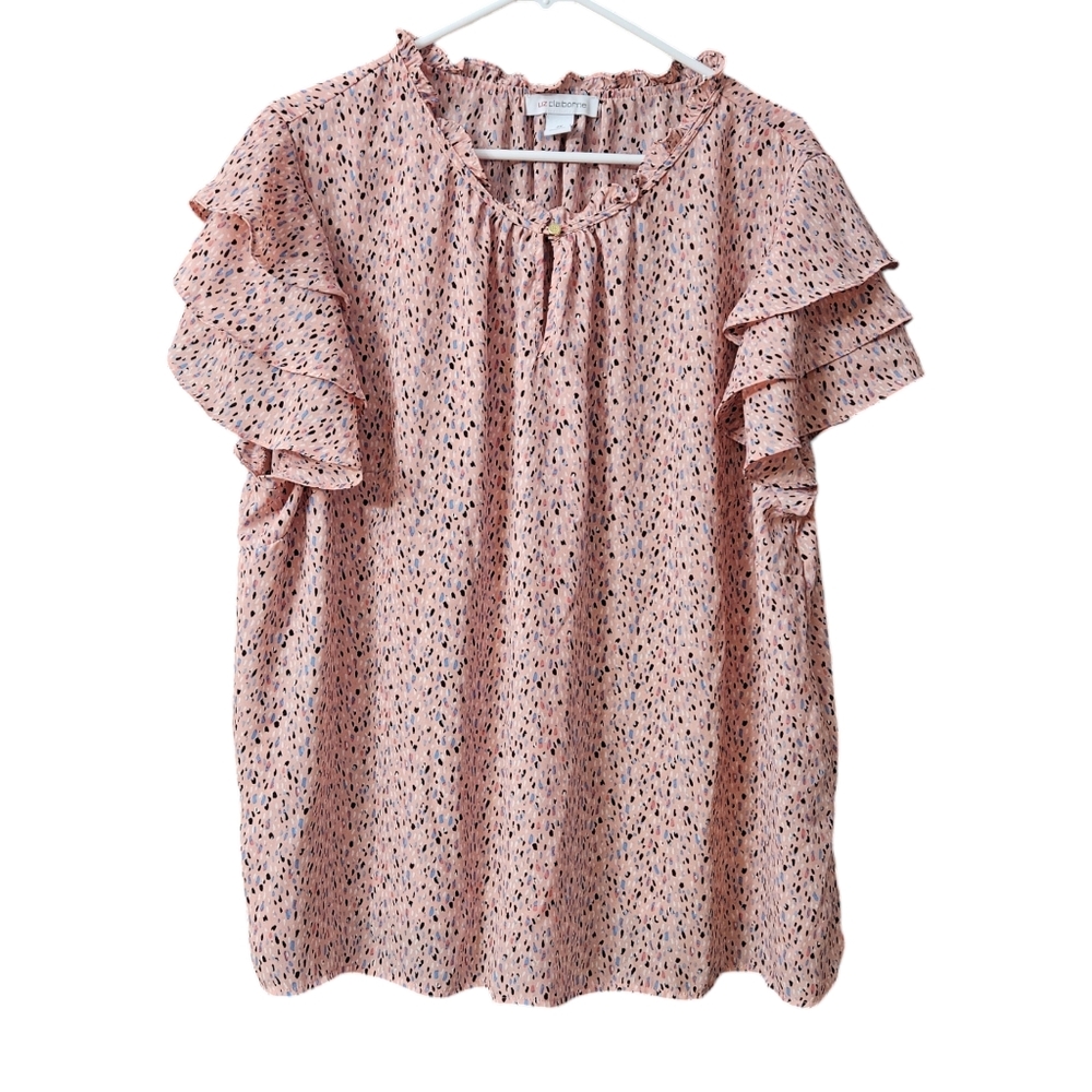 Liz Claiborne Women's Short Sleeve Blouse Top Size 2X Ruffle Sleeves